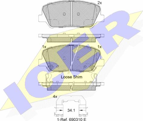 Icer 182102 - Тормозные колодки, дисковые, комплект unicars.by