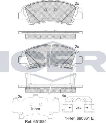 Icer 182178-233 - Тормозные колодки, дисковые, комплект unicars.by