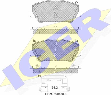 Icer 182306 - Тормозные колодки, дисковые, комплект unicars.by