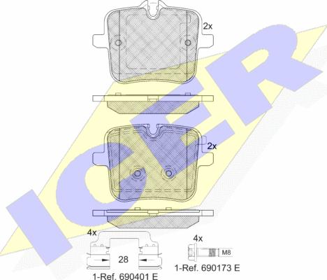 Icer 182308 - Тормозные колодки, дисковые, комплект unicars.by