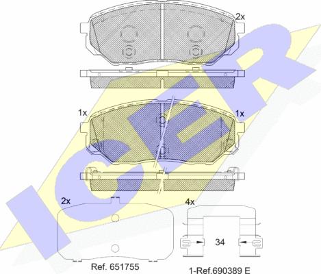 Icer 182244 - Тормозные колодки, дисковые, комплект unicars.by