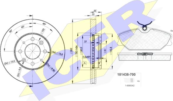 Icer 31438-2232 - Дисковый тормозной механизм, комплект unicars.by