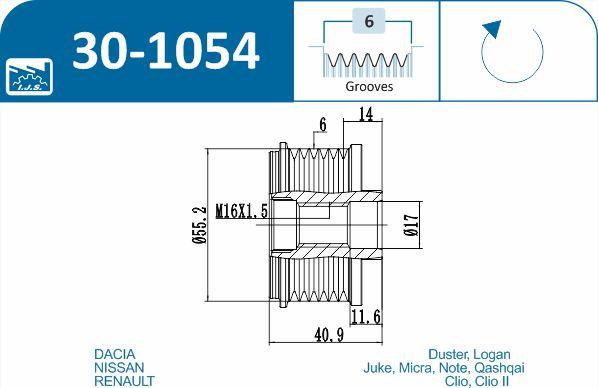 IJS GROUP 30-1054 - Шкив генератора, муфта unicars.by