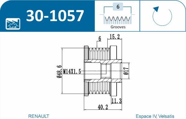 IJS GROUP 30-1057 - Шкив генератора, муфта unicars.by