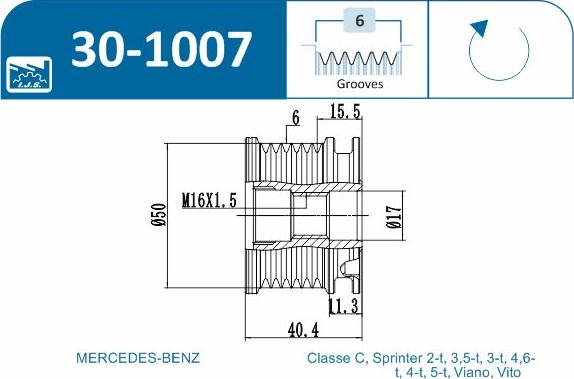 IJS GROUP 30-1007 - Шкив генератора, муфта unicars.by