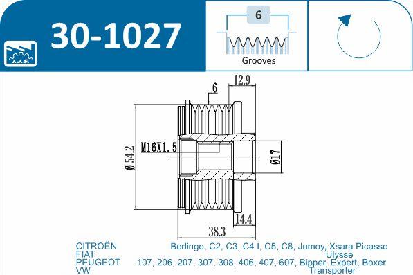 IJS GROUP 30-1027 - Шкив генератора, муфта unicars.by