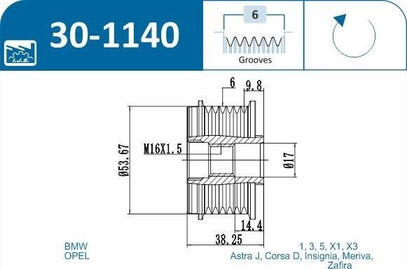 IJS GROUP 30-1140 - Шкив генератора, муфта unicars.by