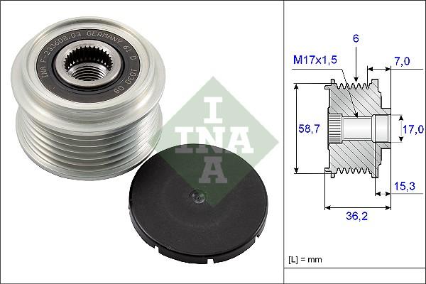 INA 535 0098 10 - Шкив генератора, муфта unicars.by