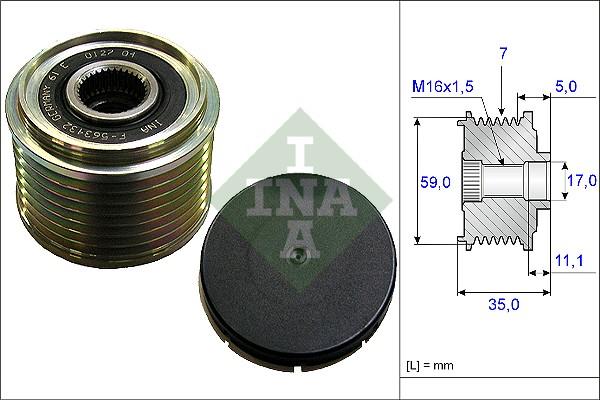 INA 535 0159 10 - Шкив генератора, муфта unicars.by