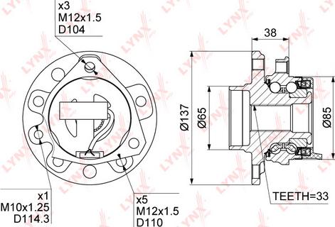 LYNXauto WH-1135 - Комплект подшипника ступицы колеса unicars.by