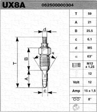 Magneti Marelli 062500000304 - Свеча накаливания unicars.by