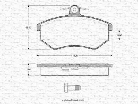 Magneti Marelli 363702160944 - Тормозные колодки, дисковые, комплект unicars.by