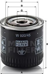 Mann-Filter W 920/45 - Масляный фильтр unicars.by