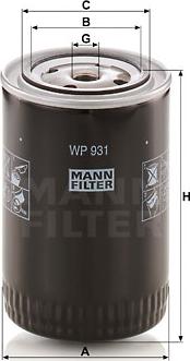 Mann-Filter WP 931 - Масляный фильтр unicars.by