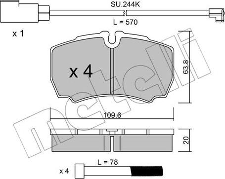 Metelli 22-0604-2K - Тормозные колодки, дисковые, комплект unicars.by