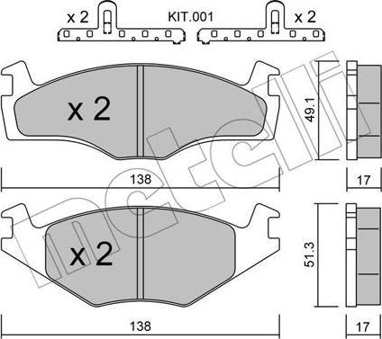 Metelli 22-0045-2K - Тормозные колодки, дисковые, комплект unicars.by