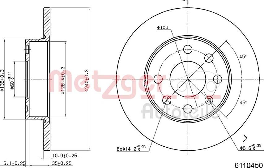 Metzger 6110450 - Тормозной диск unicars.by