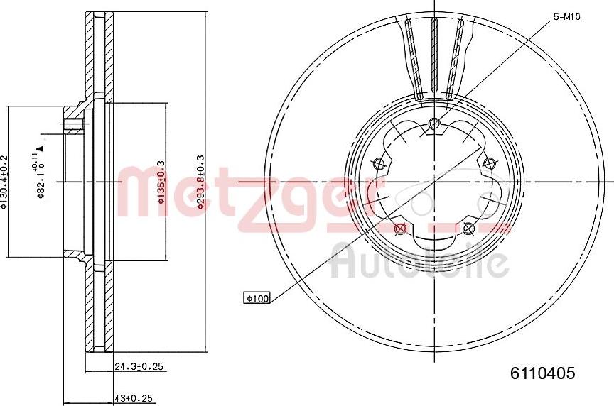 Metzger 6110405 - Тормозной диск unicars.by