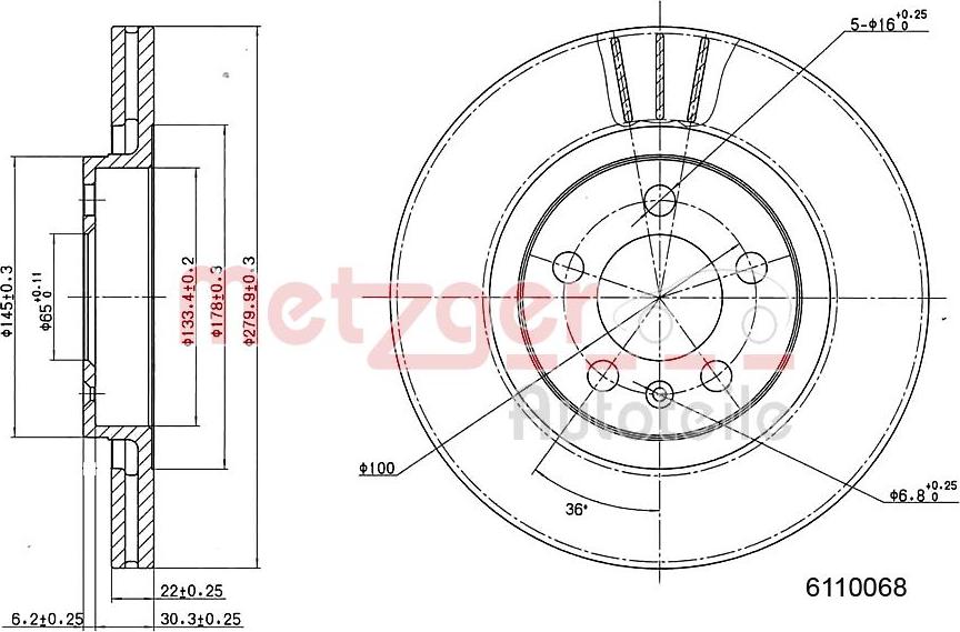 Metzger 6110068 - Тормозной диск unicars.by