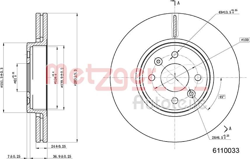 Metzger 6110033 - Тормозной диск unicars.by