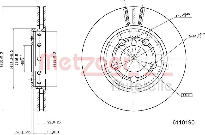 Metzger 6110190 - Тормозной диск unicars.by