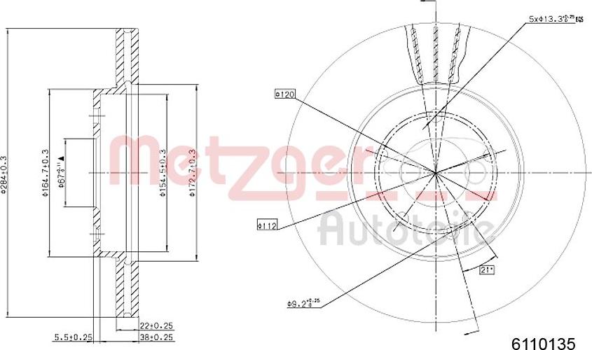 Metzger 6110135 - Тормозной диск unicars.by