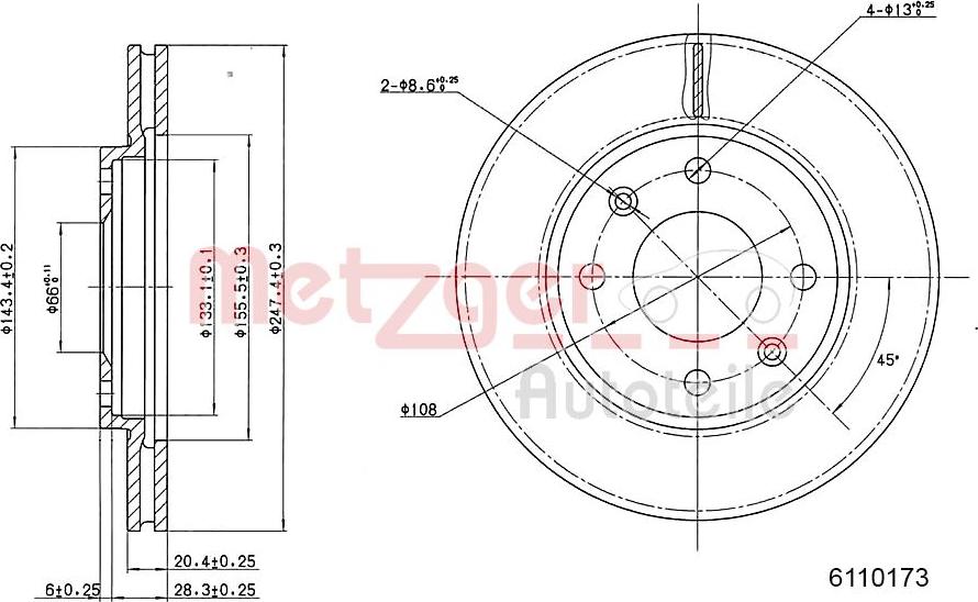 Metzger 6110173 - Тормозной диск unicars.by