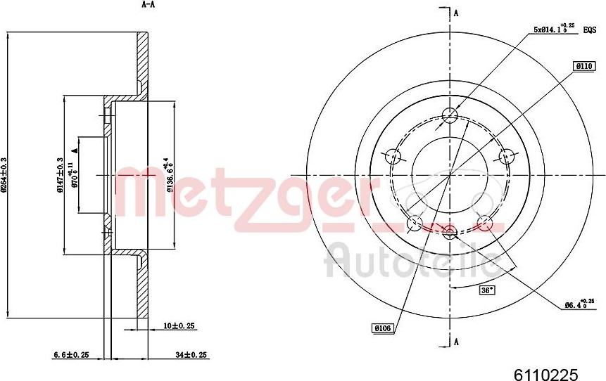 Metzger 6110225 - Тормозной диск unicars.by