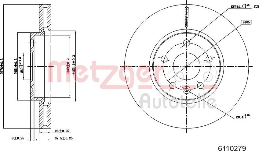 Metzger 6110279 - Тормозной диск unicars.by