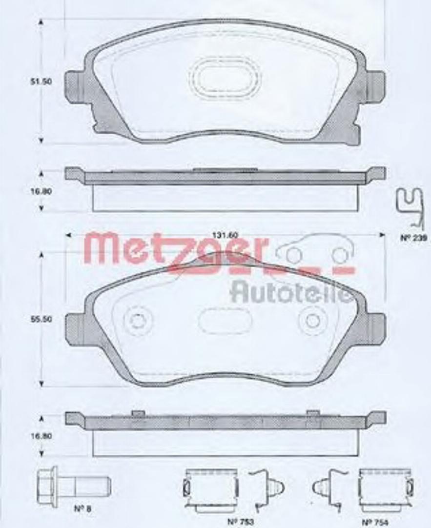 Metzger 077460 - Тормозные колодки, дисковые, комплект unicars.by