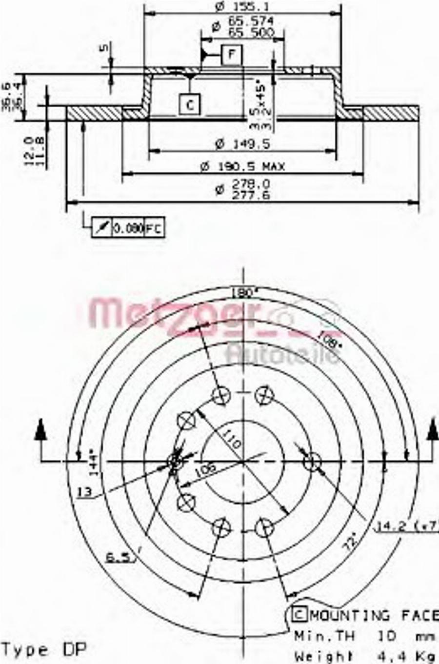 Metzger 14853 V - Тормозной диск unicars.by