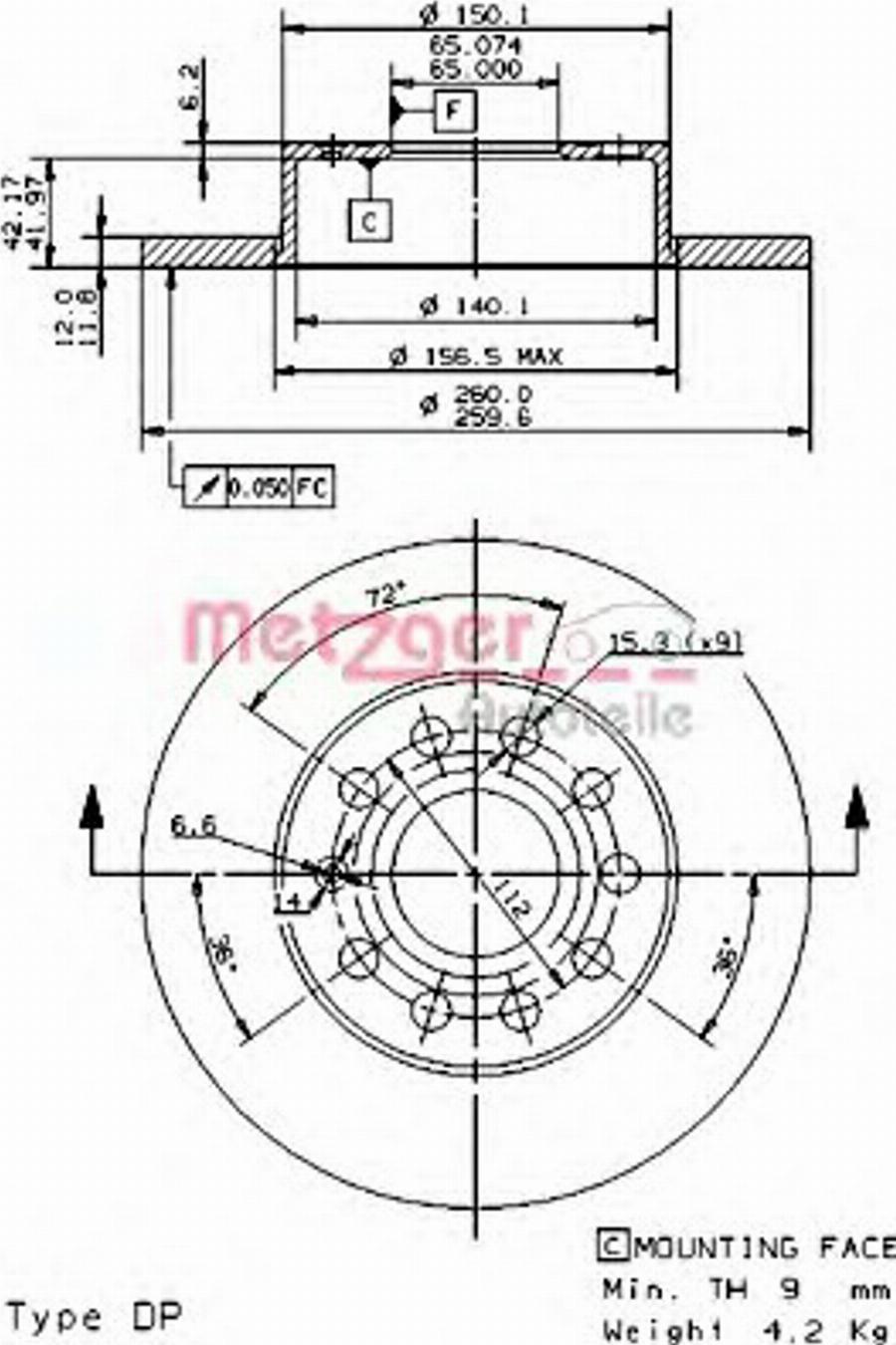 Metzger 14852 V - Тормозной диск unicars.by