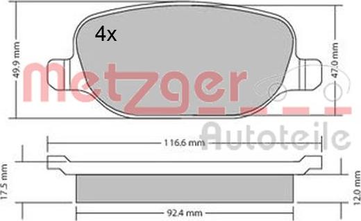 Metzger 1170403 - Тормозные колодки, дисковые, комплект unicars.by