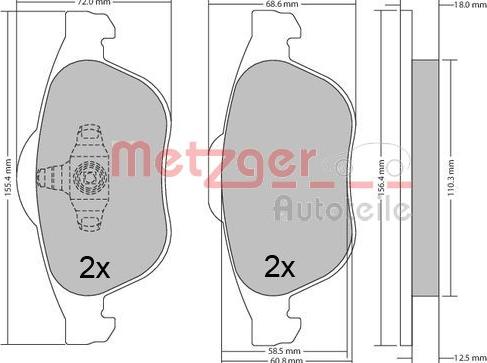 Metzger 1170556 - Тормозные колодки, дисковые, комплект unicars.by