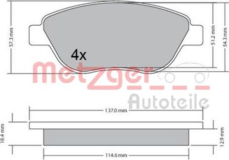 Metzger 1170651 - Тормозные колодки, дисковые, комплект unicars.by