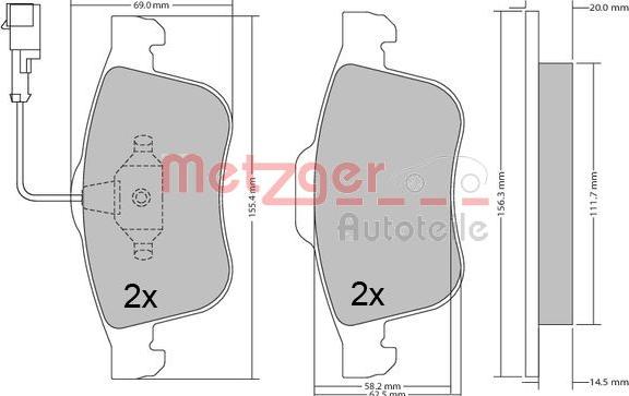 Metzger 1170636 - Тормозные колодки, дисковые, комплект unicars.by