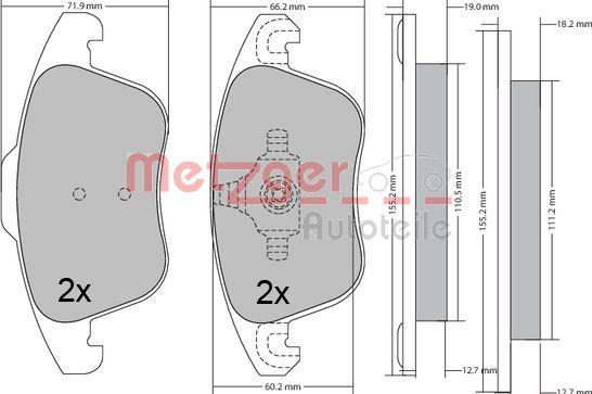 Metzger 1170638 - Тормозные колодки, дисковые, комплект unicars.by