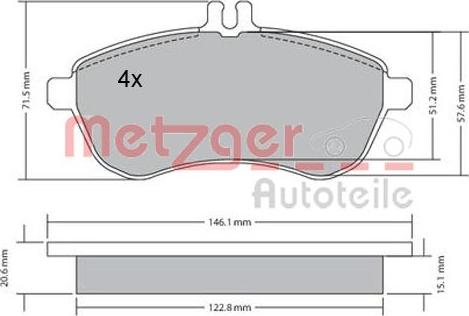 Metzger 1170046 - Тормозные колодки, дисковые, комплект unicars.by