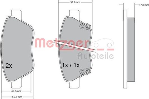 Metzger 1170057 - Тормозные колодки, дисковые, комплект unicars.by