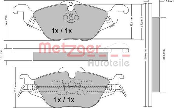 Metzger 1170063 - Тормозные колодки, дисковые, комплект unicars.by