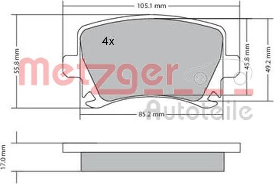 Metzger 1170005 - Тормозные колодки, дисковые, комплект unicars.by