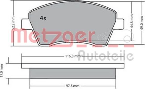 Metzger 1170029 - Тормозные колодки, дисковые, комплект unicars.by