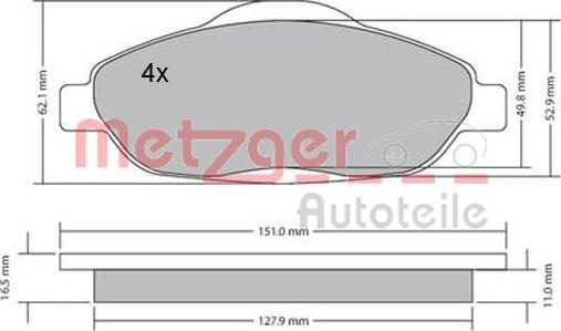 Metzger 1170194 - Тормозные колодки, дисковые, комплект unicars.by