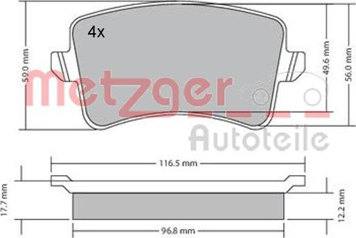 Metzger 1170113 - Тормозные колодки, дисковые, комплект unicars.by