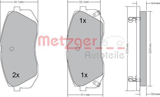 Metzger 1170186 - Тормозные колодки, дисковые, комплект unicars.by