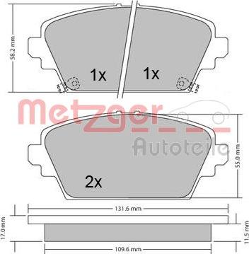 Metzger 1170124 - Тормозные колодки, дисковые, комплект unicars.by