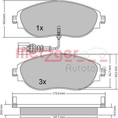 Metzger 1170173 - Тормозные колодки, дисковые, комплект unicars.by