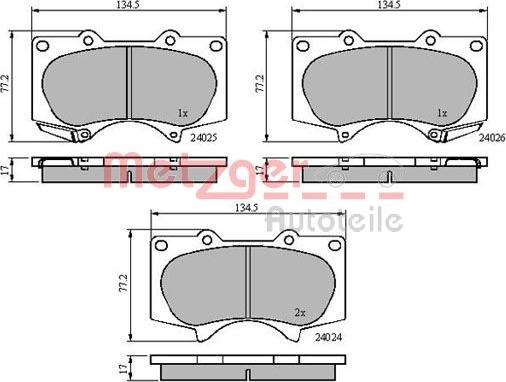 Metzger 1170860 - Тормозные колодки, дисковые, комплект unicars.by