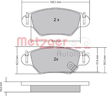 Metzger 1170809 - Тормозные колодки, дисковые, комплект unicars.by