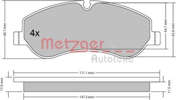 Metzger 1170349 - Тормозные колодки, дисковые, комплект unicars.by